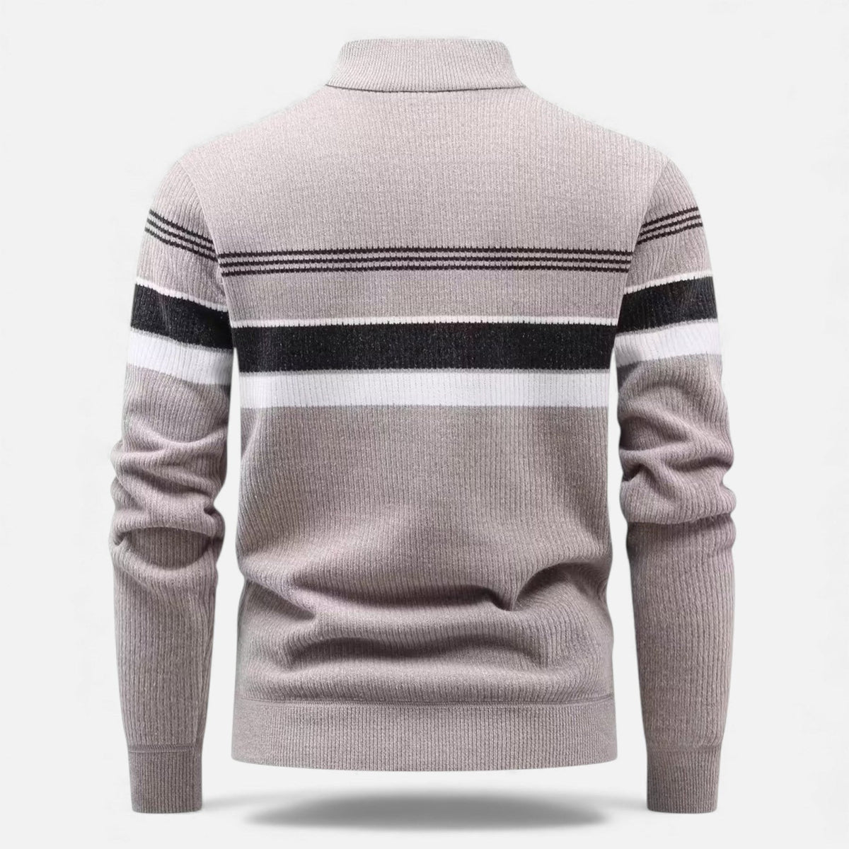 Men’s Striped Half-Zip Stand Collar Knit Sweater