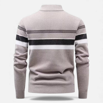 Men’s Striped Half-Zip Stand Collar Knit Sweater
