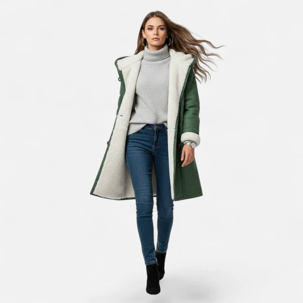 Women’s Hooded Winter Coat with Tailored Button Front and Pockets