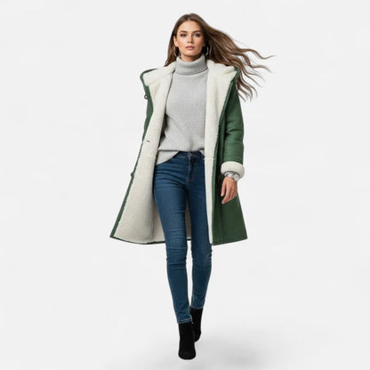 Women’s Hooded Winter Coat with Tailored Button Front and Pockets