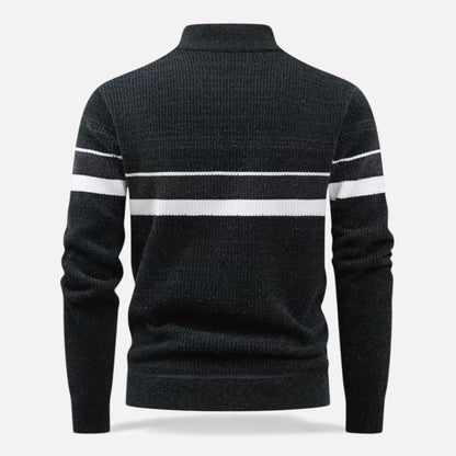 Men’s Striped Half-Zip Stand Collar Knit Sweater