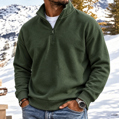 Men’s Cotton Relaxed Zip-Front Polo Sweatshirt