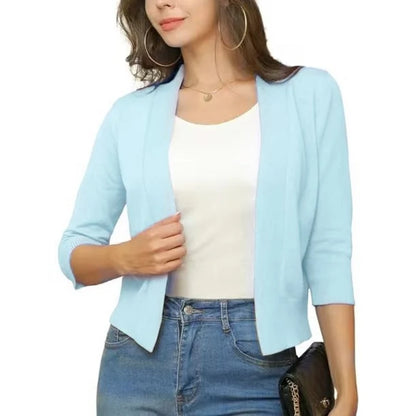 Women’s Cropped Open-Front Cardigan with Relaxed Fit and 3/4 Sleeves
