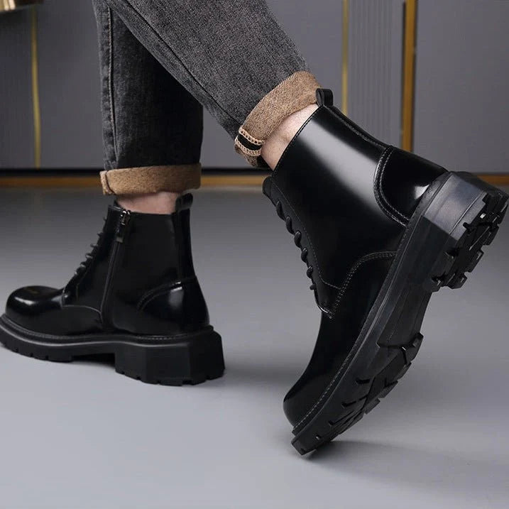 Men’s Leather Lace-Up Ankle Boots with Chunky Lug Sole