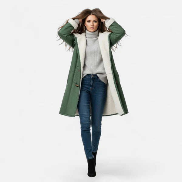 Women’s Hooded Winter Coat with Tailored Button Front and Pockets