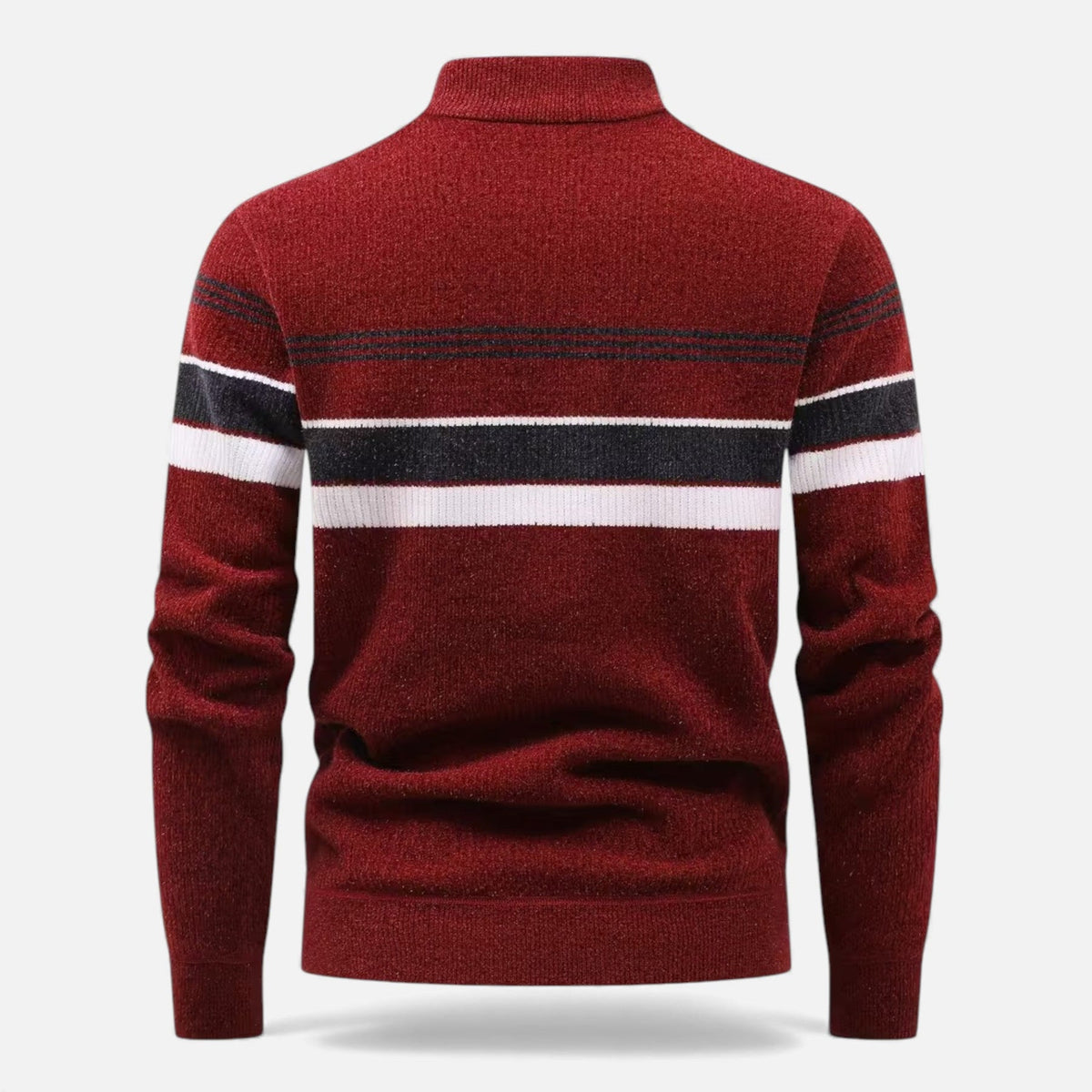 Men’s Striped Half-Zip Stand Collar Knit Sweater