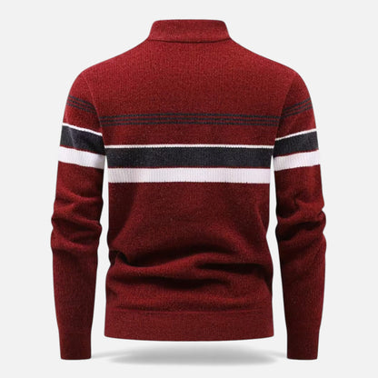 Men’s Striped Half-Zip Stand Collar Knit Sweater