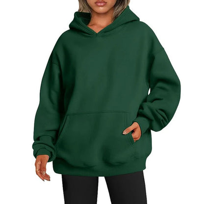 Women’s Oversized Cotton Blend Drop-Shoulder Pullover Hoodie
