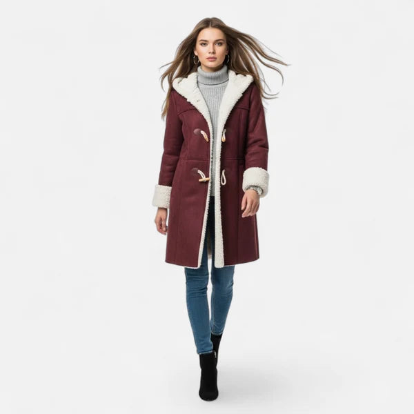 Women’s Hooded Winter Coat with Tailored Button Front and Pockets
