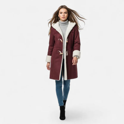 Women’s Hooded Winter Coat with Tailored Button Front and Pockets