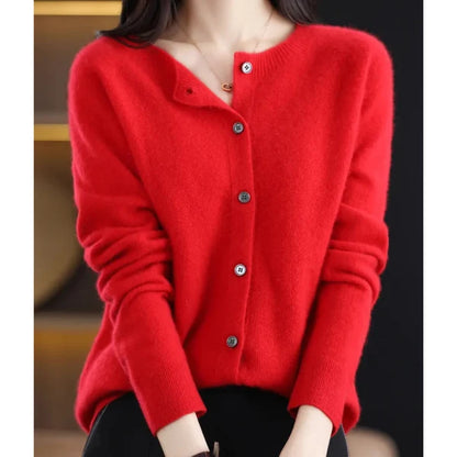 Women’s Merino Wool Cashmere Blend O-Neck Button Cardigan