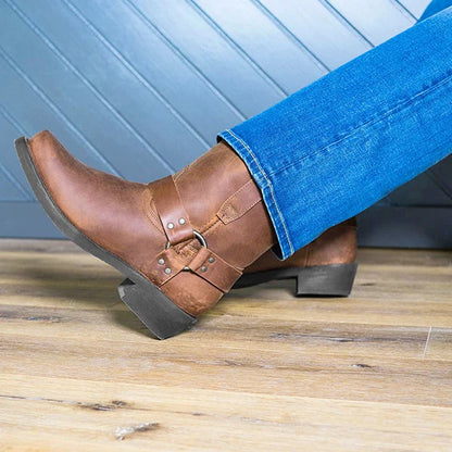Men’s Rugged Harness Boots with Classic Buckle Strap