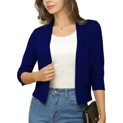 Women’s Cropped Open-Front Cardigan with Relaxed Fit and 3/4 Sleeves