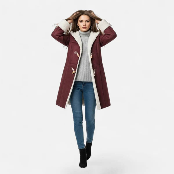 Women’s Hooded Winter Coat with Tailored Button Front and Pockets