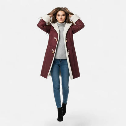 Women’s Hooded Winter Coat with Tailored Button Front and Pockets