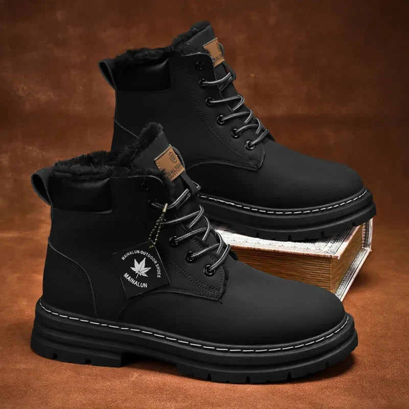 Men’s Fur-Lined Winter Snow Boots with Chunky Lug Sole