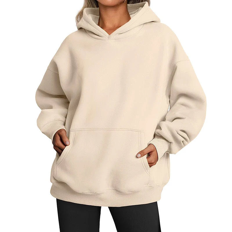Women’s Oversized Cotton Blend Drop-Shoulder Pullover Hoodie