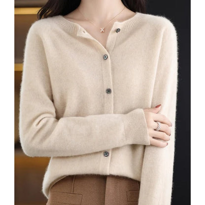 Women’s Merino Wool Cashmere Blend O-Neck Button Cardigan