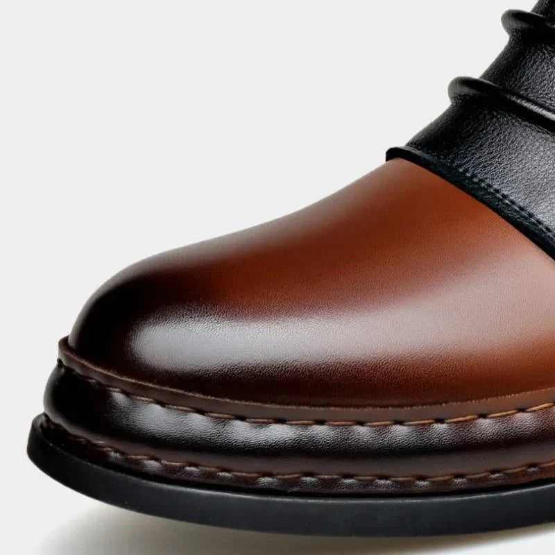 Men’s Leather Ankle Boots with Layered Fold and Buckle Detail