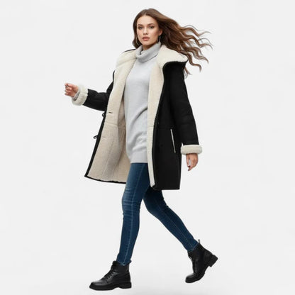 Women’s Hooded Winter Coat with Tailored Button Front and Pockets
