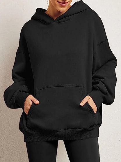 Women’s Oversized Cotton Blend Drop-Shoulder Pullover Hoodie