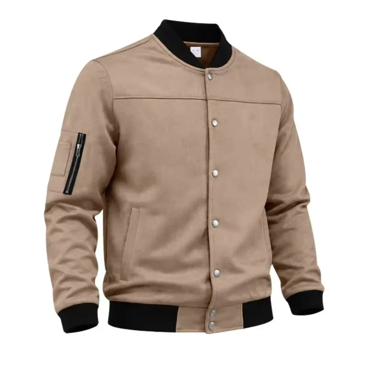 Men’s Suede-Texture Stand Collar Button-Up Jacket
