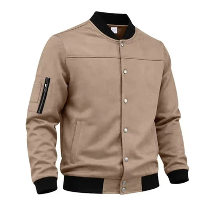 Men’s Suede-Texture Stand Collar Button-Up Jacket