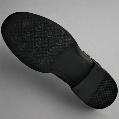 Men’s Leather Ankle Boots with Layered Fold and Buckle Detail