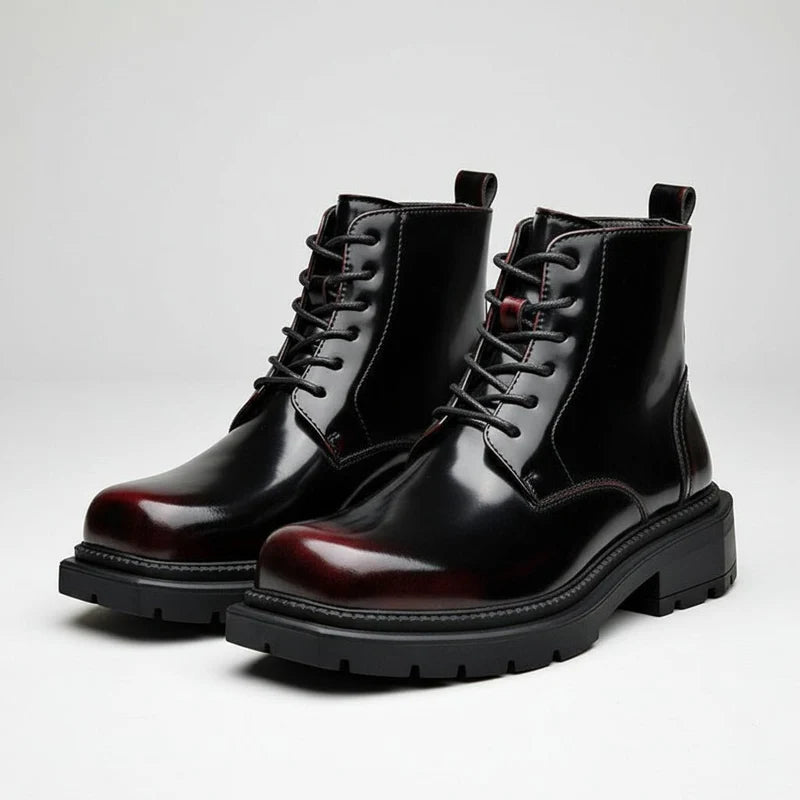 Men’s Leather Lace-Up Ankle Boots with Chunky Lug Sole