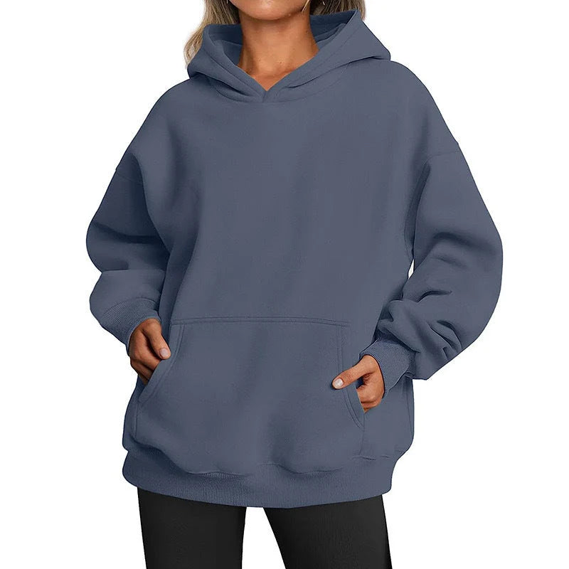 Women’s Oversized Cotton Blend Drop-Shoulder Pullover Hoodie