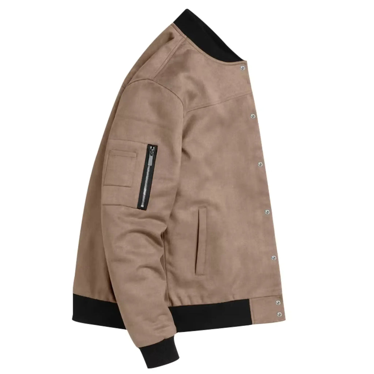 Men’s Suede-Texture Stand Collar Button-Up Jacket