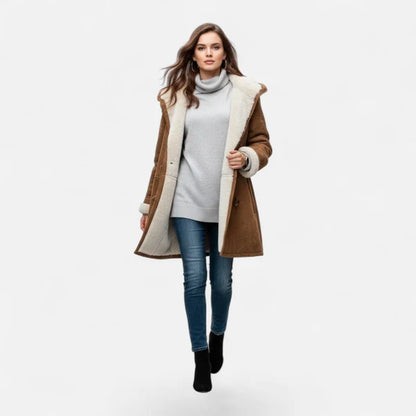 Women’s Hooded Winter Coat with Tailored Button Front and Pockets