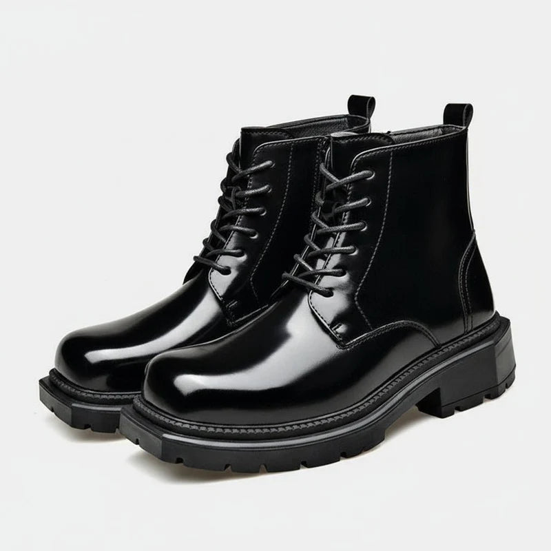 Men’s Leather Lace-Up Ankle Boots with Chunky Lug Sole