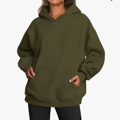 Women’s Oversized Cotton Blend Drop-Shoulder Pullover Hoodie