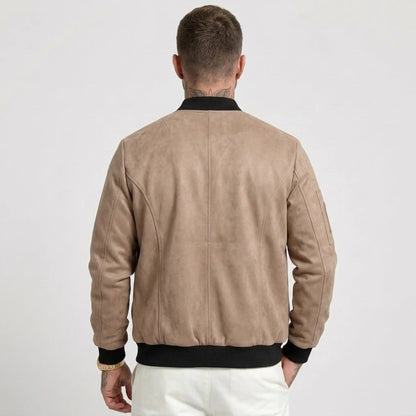 Men’s Suede-Texture Stand Collar Button-Up Jacket