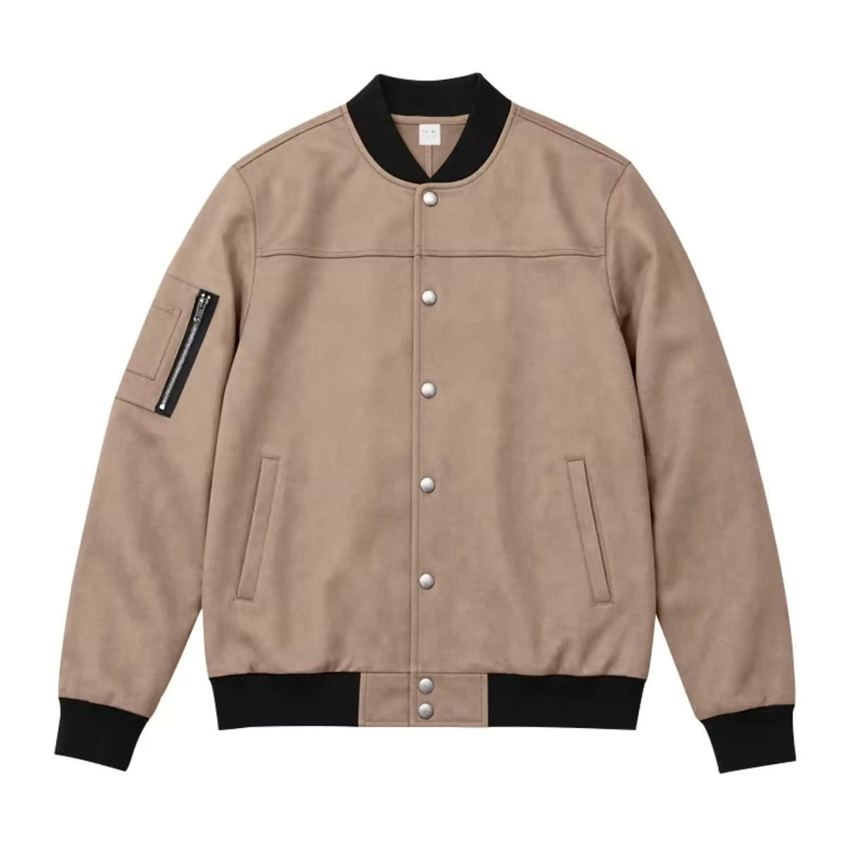 Men’s Suede-Texture Stand Collar Button-Up Jacket