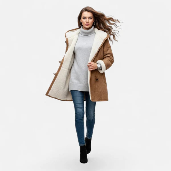 Women’s Hooded Winter Coat with Tailored Button Front and Pockets