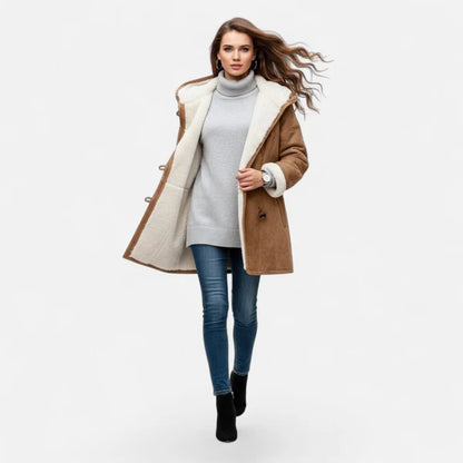 Women’s Hooded Winter Coat with Tailored Button Front and Pockets
