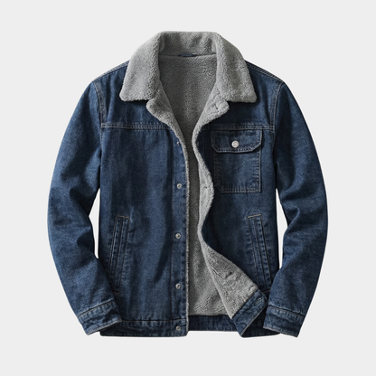 Men’s Fleece-Lined Washed Denim Trucker Jacket