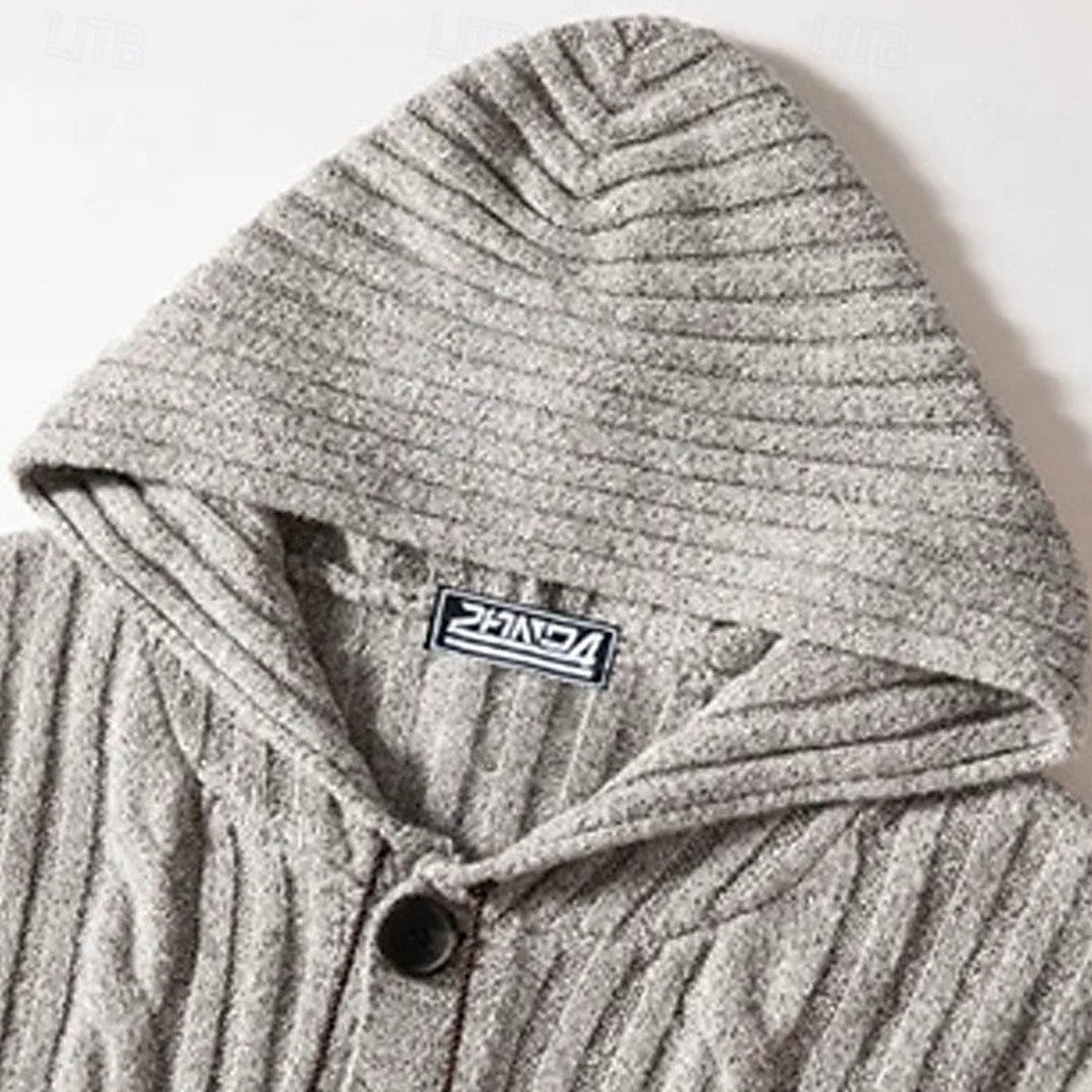 Men’s Cable Knit Hooded Button-Front Cardigan