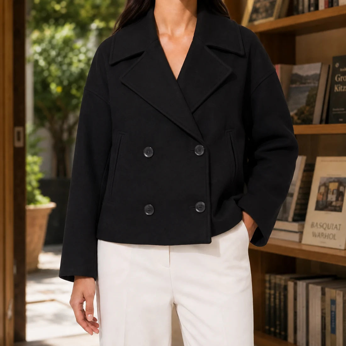 Women’s Relaxed Cropped Double-Breasted Blazer