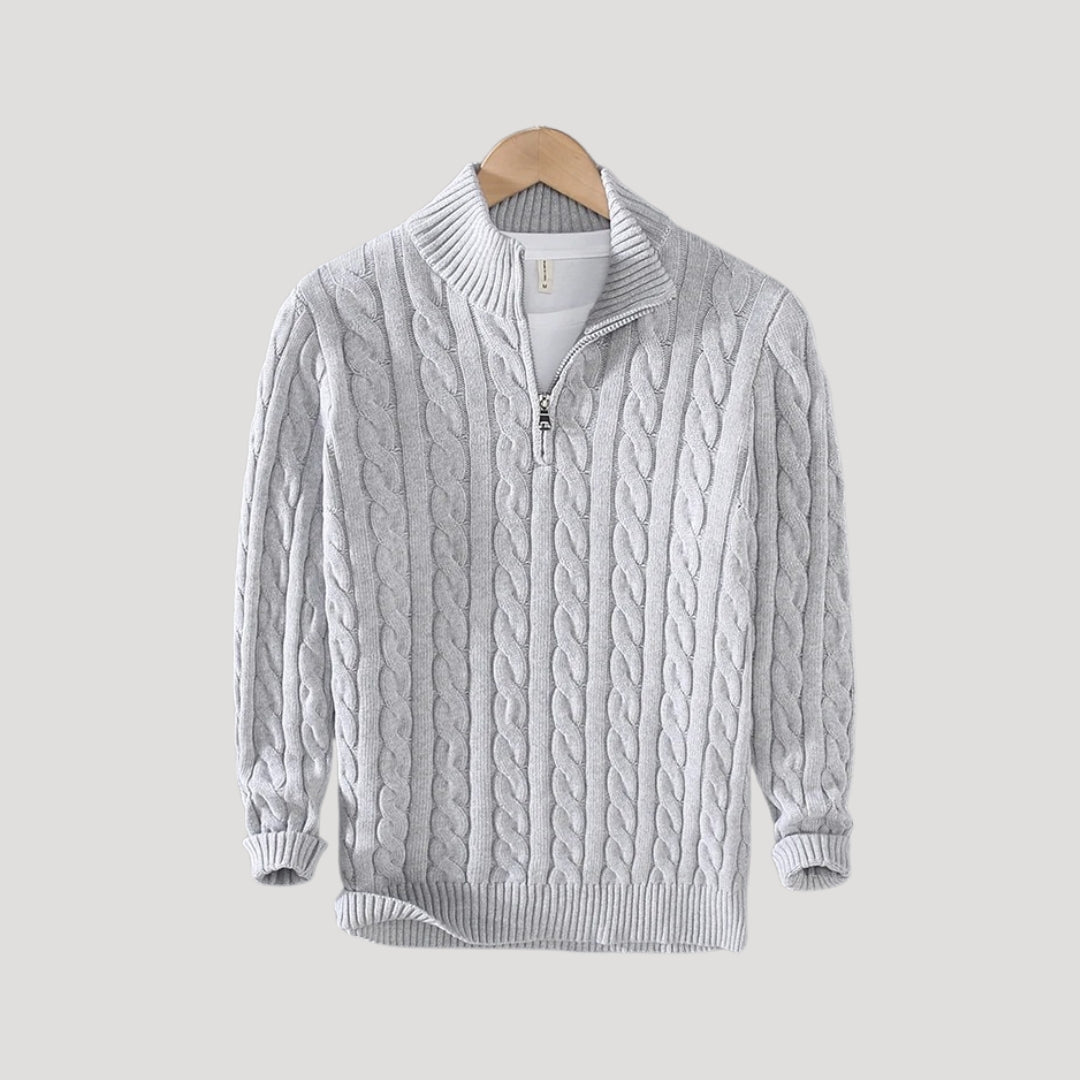 Men’s Classic Cable-Knit Half-Zip Wool Sweater