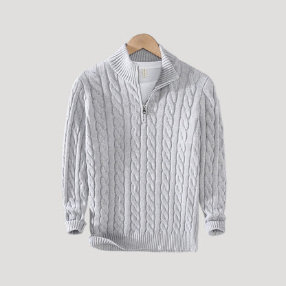 Men’s Classic Cable-Knit Half-Zip Wool Sweater