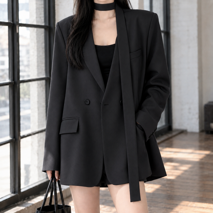 Women’s Longline Relaxed Blazer with Scarf Collar