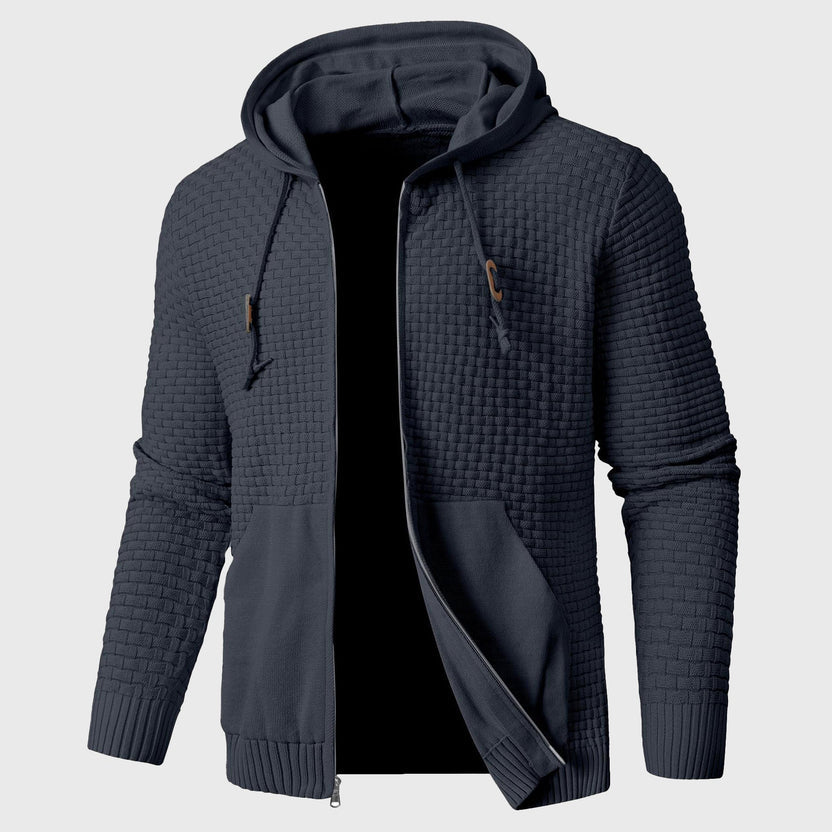 Men’s Textured Knit Full-Zip Hooded Jacket