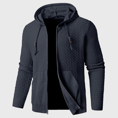 Men’s Textured Knit Full-Zip Hooded Jacket