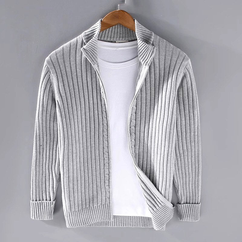 Men’s Striped Ribbed Full-Zip Knit Cardigan