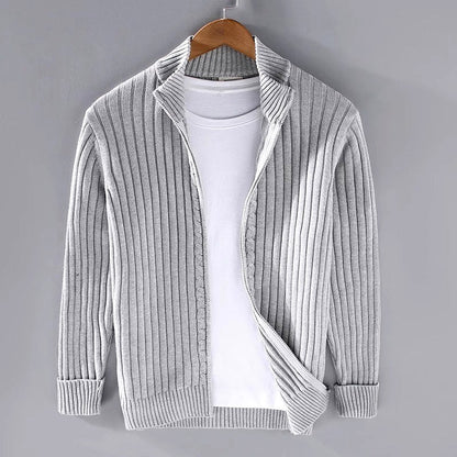Men’s Striped Ribbed Full-Zip Knit Cardigan