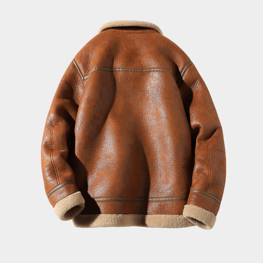 Men’s Brown Wide-Lapel Belted Bomber Jacket
