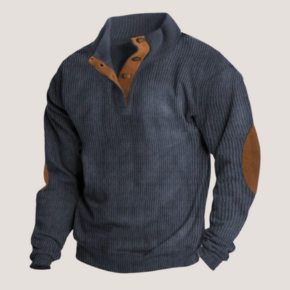 Men’s Textured Rib Knit Sweater with Elbow Patches
